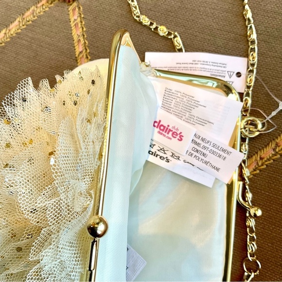 Claire’s Bag Purse Crossbody Clutch Cream with Mesh Appliqué Party Small (NWT) - Picture 7 of 7